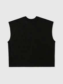 ROMWE MEN Street Life Men's Printed Rivet Loose Tank Top - Black - View 3