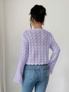 Elenzga Women's Elegant Tie-Front Hollow Out Cardigan - Mauve Purple - View 2