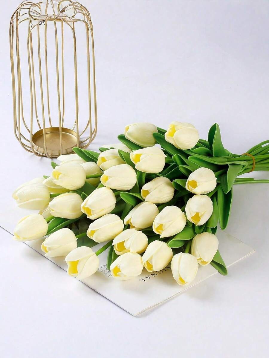 10 bông hoa giả cao cấp, bó hoa tulip cảm giác như thật, hoa giả dùng trang trí phòng cưới, nhà cửa, khách sạn, tiệc tùng, sự kiện, quà tặng Ngày Valentine, Năm mới. - Màu trắng sữa - Xem 1