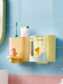 1 Set Cute Cartoon Toothbrush Holder/Cup, Family Version Adorable Toothbrush Cup, Wall-Mounted Toothbrush Cup Back To School - multicolor - View 2