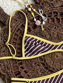 Elavelle 女士随机印花细肩带比基尼套装，春夏款 - 彩色 - 查看 5