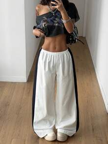 Coolane 女士春夏音乐会街头风撞色降落伞裤 - 白色 - 查看 3