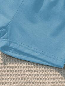 SHEIN Playful Pals Bộ quần áo mùa hè cho bé trai, màu trắng và xanh lá cây, in hình khủng long hoạt hình, gồm áo tay ngắn và quần short, thích hợp cho các buổi đi chơi, dự tiệc, hoạt động hàng ngày và các chuyến đi gia đình. - Màu xanh lam - Xem 7