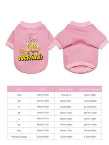 SpongeBob SquarePants | PETSIN 1pc Cute Starfish Snail TOCETHER Letter Printed Pet Pink Thick Warmth Gentle Skin Friendly Cat And Dog No Hat Clothes - Pink - View 3