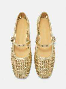 CUCCOO CURVES Zapatos planos de moda versátiles y casuales con diseño de hebilla para mujer - Dorado - Ver 2