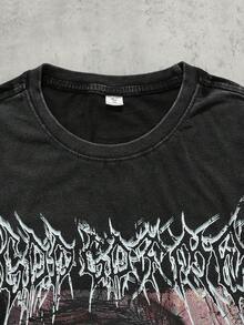 ROMWE MEN Street Life 青少年男孩字母和眼镜图案圆领短袖街头风T恤 - 黑色 - 查看 3