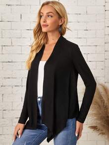 EMERY ROSE Abrigo con abertura frontal sólida y dobladillo asimétrico para otoño/invierno - Negro - Ver 3