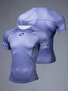 Acti Log Camiseta deportiva de manga corta con estampado geométrico de rayas para hombres - Púrpura malva - Ver 1