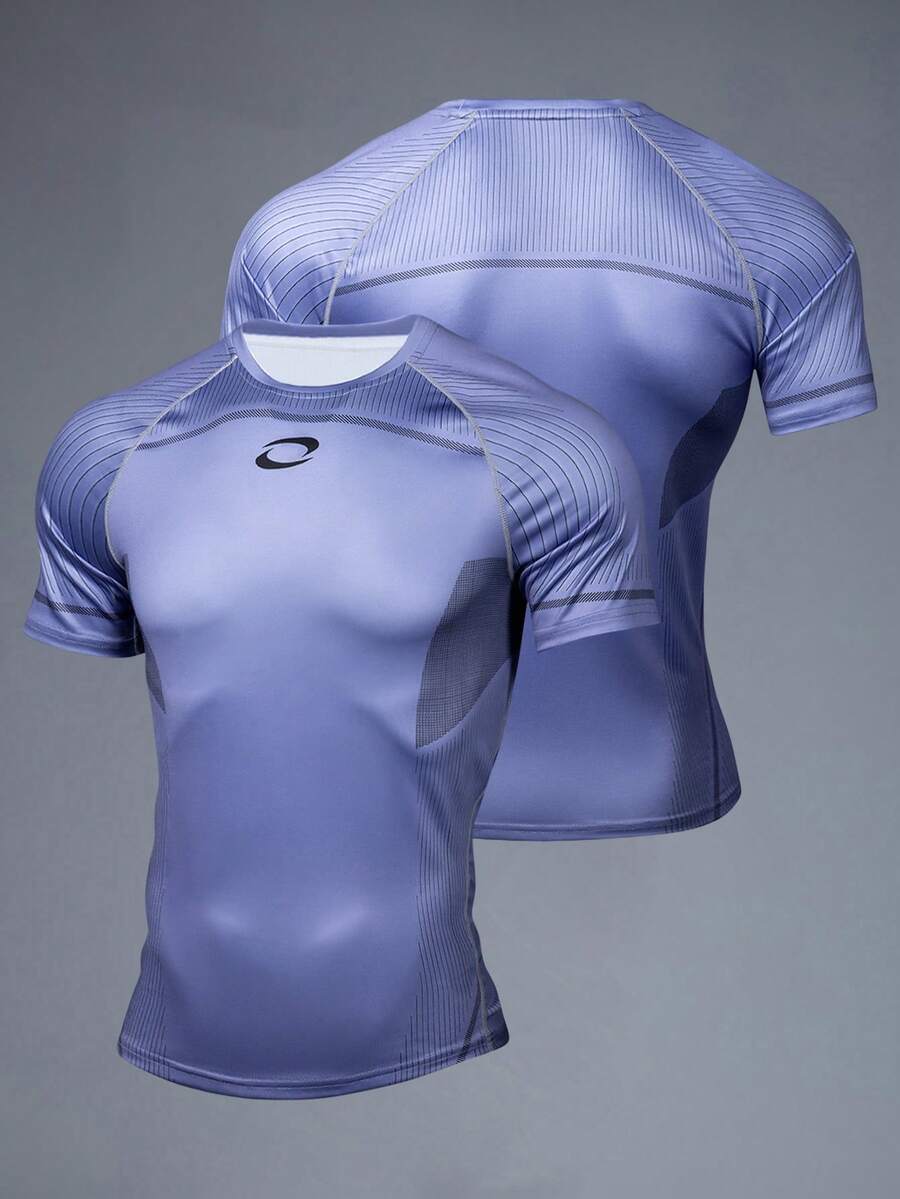 Acti Log Camiseta deportiva de manga corta con estampado geométrico de rayas para hombres - Púrpura malva - Ver 1