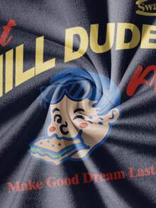 Manfinity Joysei Áo thun retro phối màu tương phản "Chill Dude"! Hình in hoạt hình cậu bé, áo thun cổ tròn tay ngắn thời trang thường ngày dành cho cả nam và nữ. - Nhiều màu - Xem 3