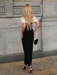 Elenary Edit Women's Elegant Party Color Block Off Shoulder Rhinestone Decor Dress - Black - View 2