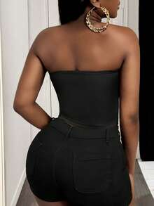 EMERY ROSE Plus Size Women's Summer Fashionable Girl Figure Print Cropped Tube Top - Multicolor - View 2