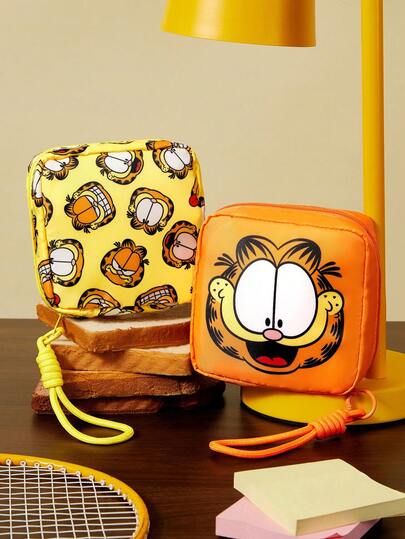 GARFIELD | SHEIN 1/1 套卡通图案印花收纳袋，可用作女性卫生用品收纳袋、数码产品收纳袋、小物件收纳袋、猫咪图案收纳袋