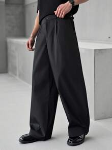 SLATEMANN Mature Casual Black Wide-Leg Pants For Men - Black - View 1