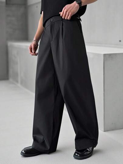 SLATEMANN Lässige schwarze Vuweite Hose für Herren