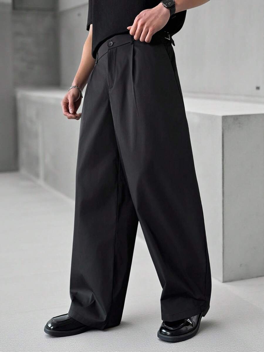 SLATEMANN Mature Casual Black Wide-Leg Pants For Men - Black - View 1
