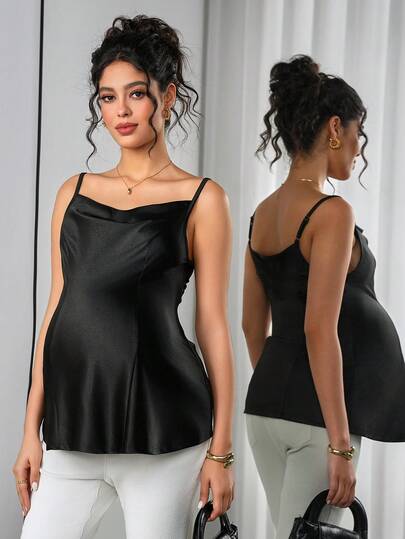 Momance Maternity Solid Color Spaghetti Strap Ruffled Neck Minimalist Design Camisole For Summer