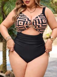 Swim Lushoire Plus Size Women Printed Backless Sexy Bikini Swimsuit - Multicolor - View 3