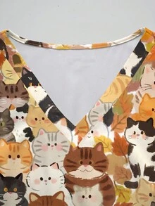 PopScrub Plus Size Women Cartoon Cat Nurse Uniform Top - Multicolor - View 4