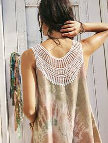 SoleilVie Women's Bohemian Tie-Dye Sleeveless Dress, Hollow Neckline Asymmetrical Hem Loose Casual Sleeveless Asymmetrical Hem Vacation Dress - Multicolor - View 9