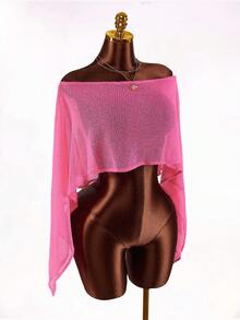 Amplova 女士粉色仿毛皮针织罩衫，多功能肩部设计，适合作为泳衣罩衫、日常穿着、海滩、音乐节等场合，性感又时尚。 - 粉色 - 查看 5