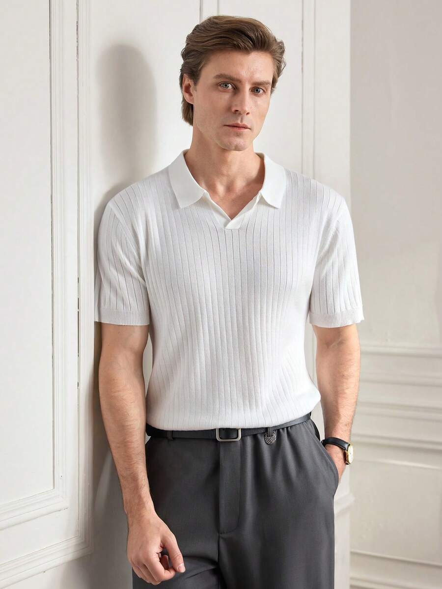 Áo polo nam thời trang nhẹ, cổ máy bay, tay ngắn, có gân, thích hợp cho mùa hè.