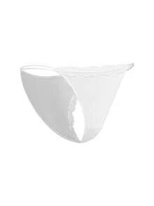 Ocili 3pcs/Pack Comfortable Minimalist 100% Cotton Lace Trim Elastic Waist Women's Panties, Chic Autumn - White - View 5