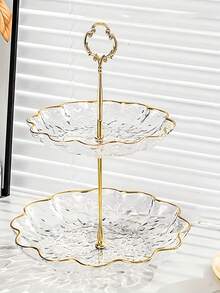 Elegant Gold Border Water Wave Pattern 2 Tier 3 Tier Cupcake Stand Petal Shaped Dessert Tower With Metal Rods Plastic Layered Trays For Christmas Thanksgiving Wedding Birthday Party Tea Party Home Decoration Centerpiece Display - Multicolor - View 10