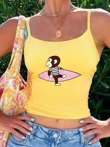 Y2K Cute & Playful Summer Vacation Women Casual Spaghetti Strap Tank Top - Multicolor - View 5