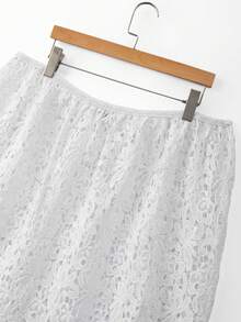 GlowEve CURVE Plus Size Women Embroidered Hollow Out Knot Casual/Holiday Romantic Versatile A-Line Skirt - White - View 5