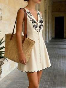 Pariaura Vestido mini de cárdigan ajustado y elegantemente bordado para mujer - Albaricoque - Ver 2