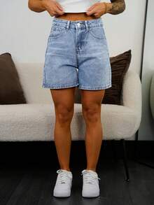SAYEHFBABY Women's Solid Color Pocket Casual Denim Shorts Y2k - Light Wash - View 3