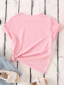 Light Pink Summer Casual Cute Baby Girls Graphic Graduation T-Shirt,Cartoon Bow Rabbit Pattern Letter Print Comfortable Short Sleeve Easter Holiday - Pink - View 2