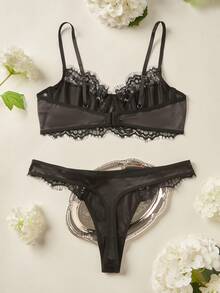 Đồ lót gợi cảm Nữ Nơ Bướm Tương phản ren màu trơn Lãng mạn-Lãng mạn - màu đen - Xem 2