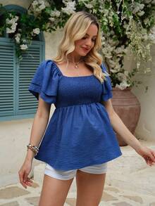 SHEIN Maternity Casual Loose Blouse For Summer - Blue - View 5