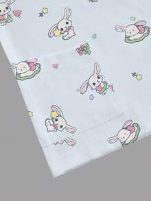 PopScrub Women's White Summer Scrub Top,Cute Rabbit Cartoon Print V-Neck Short Sleeve Nurse Doctor Uniform,Maid School Work Veterinary Grooming Lab Coat - White - View 4