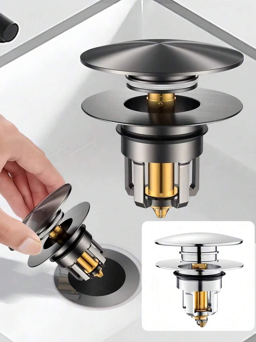 Stainless Steel Pop Up Drain Stopper Universal Sink Basin Plug Odor Proof Push Open Close Mechanism Easy Clean Replacement Bathroom Accessory - Multicolor - View 1