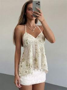 Aloruh 女士优雅性感串珠刺绣流苏装饰音乐节上衣，夏季衬衫 - 杏色 - 查看 3