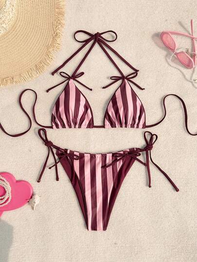 Swim Mod 2 piezas Conjunto de bikini sexy de mujer con estampado de leopardo y lazo, traje de baño tipo tankini con escote halter