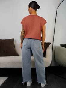 SAYEHFBABY 女式夏季休闲纯色针织上衣 - 珊瑚橙 - 查看 2
