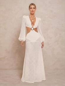 Lumalex 露背收腰连衣裙，裙摆蓬松 - 杏色 - 查看 5