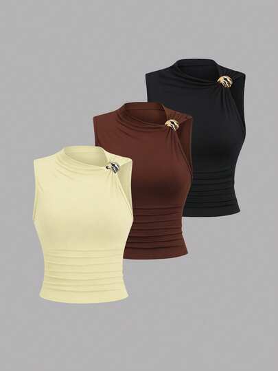Sweetra Blusa ajustada con fruncidos para mujer, adecuada para el verano