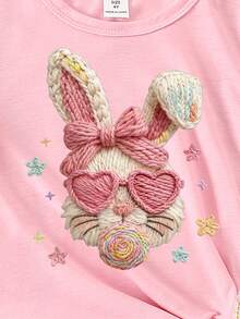 Light Pink Summer Casual Cute Baby Girls Graphic Graduation T-Shirt,Cartoon Bow Rabbit Pattern Letter Print Comfortable Short Sleeve Easter Holiday - Pink - View 6