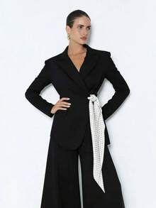 RiviMae Women's Casual Blazer Jacket With Side Waist Polka Dot Twist Design Tailored Suits For Women Ladies Suits Suit For Woman Women's Suits Business Professional Clothes Women - Black - View 1