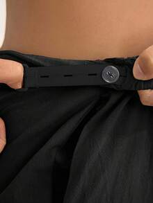SHEIN Maternity Simple Solid Color Tie Front Pocket Casual Pants Fall - Black - View 5