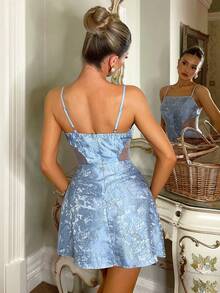 Glamine Charm Vestido corto elegante y sexy de mujer con tirantes finos, estilo princesa francesa, color azul claro y manga abullonada - Celeste - Ver 2
