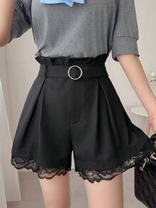 DAZY Women's Lace Patchwork Wide Leg Shorts Summer Going Out Black Elegant - Black - View 6