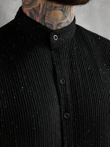 SLATEMANN 男士纯色短袖衬衫和短裤休闲套装 - 黑色 - 查看 7