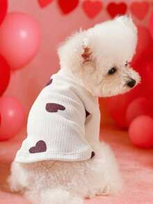 PETSIN 1 Pieza de Ropa para Gato/Perro, Camiseta Cómoda que se Puede Usar Todo el Año, Suéter Casual con Estampado de Corazón Lindo - Blanco - Ver 6