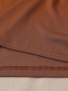 女童棕色罗纹针织无袖上衣+树叶印花直筒裤两件套，休闲日常穿搭，春夏款 - 棕色 - 查看 8